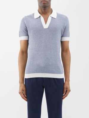 Thom Sweeney - Contrast Cotton-blend Knitted Polo Shirt - Mens - Blue