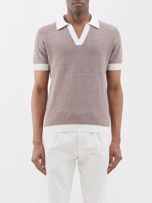 Thom Sweeney - Contrast Cotton-blend Knitted Polo Shirt - Mens - Brown