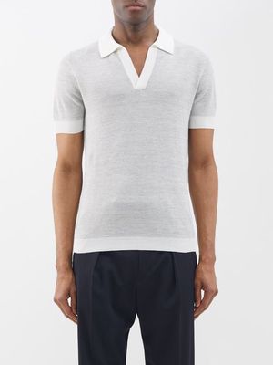 Thom Sweeney - Contrast Cotton-blend Knitted Polo Shirt - Mens - Grey