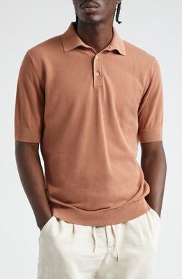 Thom Sweeney Cotton Air Crepe Polo in Burnt Orange 