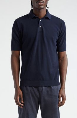 Thom Sweeney Cotton Air Crepe Polo in Navy 