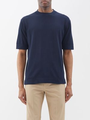 Thom Sweeney - Cotton-crepe T-shirt - Mens - Navy