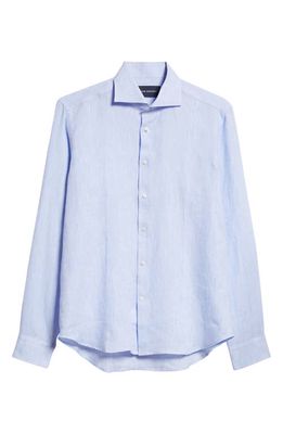 Thom Sweeney Cutaway Collar Linen Button-Up Shirt in Slate
