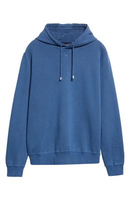 Thom Sweeney Drop Shoulder Cotton French Terry Hoodie in Denim