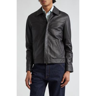 Thom Sweeney Lambskin Leather Bomber Jacket in Brown 