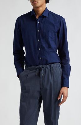 Thom Sweeney Linen Button-Up Shirt in Dark Denim