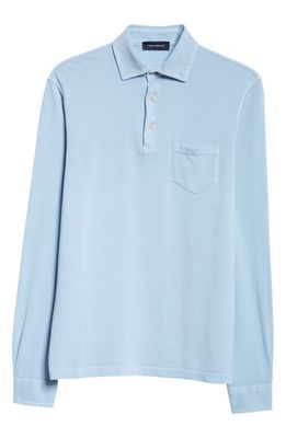 Thom Sweeney Long Sleeve Cotton Piqué Polo in Light Blue