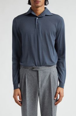 Thom Sweeney Merino Wool Polo Sweater in Slate Blue 