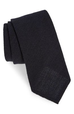 Thom Sweeney Navy Wool & Mohair Herringbone Tie