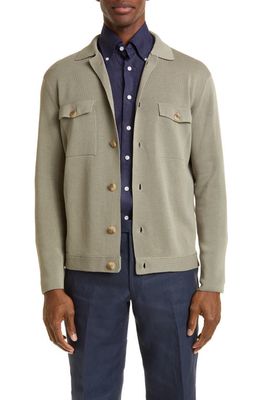 Thom Sweeney Patch Pocket Cotton Cardigan in Military Green