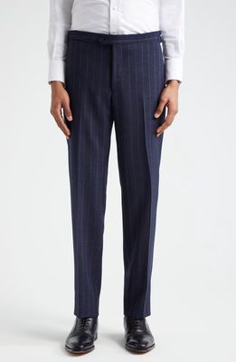 Thom Sweeney Pinstripe Structured Wool Suit in Navy Brown Stripe 