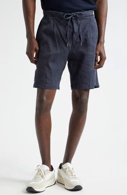 Thom Sweeney Pleated Stretch Linen & Cotton Jersey Shorts in Navy 