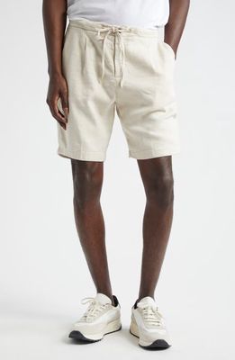 Thom Sweeney Pleated Stretch Linen & Cotton Jersey Shorts in Stone 