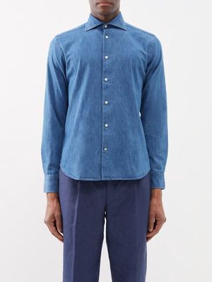 Thom Sweeney - Point-collar Denim Shirt - Mens - Denim