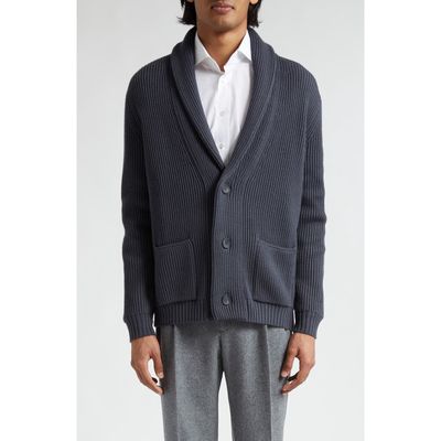 Thom Sweeney Shawl Collar Merino Wool Cardigan in Steel 