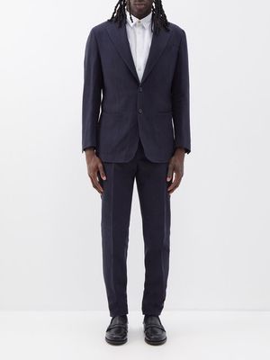 Thom Sweeney - Single-breasted Linen Suit - Mens - Navy
