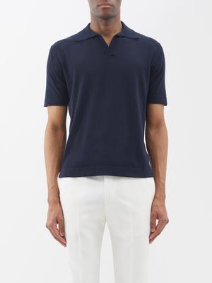 Thom Sweeney - Skipper Knitted-cotton Polo Shirt - Mens - Navy
