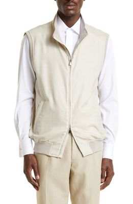 Thom Sweeney Stand Collar Twill Vest in Stone