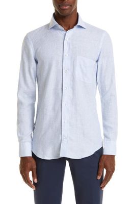 Thom Sweeney Stripe Linen Button-Up Shirt in Sky Blue