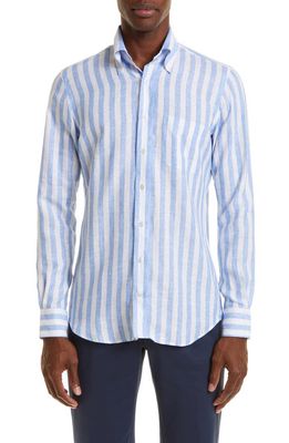 Thom Sweeney Stripe Linen Deck Shirt in Sky Blue