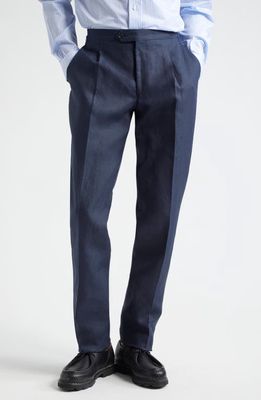 Thom Sweeney Tailored Pleated Linen Pants in Navy 