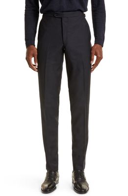 Thom Sweeney Tailored Wool Blend Tuxedo Trousers in Midnight Navy