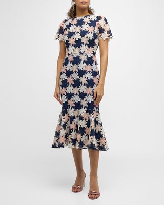 Thompson Floral Lace Flounce Midi Dress