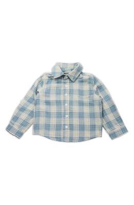 THOUGHTFULLY HOODED Kid's Print Button-Up Shirt & Two Hoods Set in Light Blue Plaid