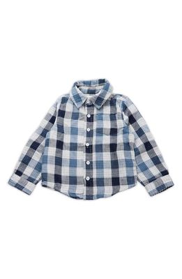 THOUGHTFULLY HOODED Kid's Print Button-Up Shirt & Two Hoods Set in Navy Plaid