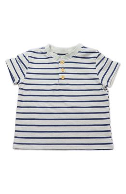 THOUGHTFULLY HOODED Kid's Stripe Short Sleeve Henley & Two Hoods Set in Blue And Heather Grey Stripe