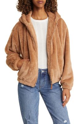 Thread & Supply Faux Fur Zip-Up Hooded Jacket in Brown
