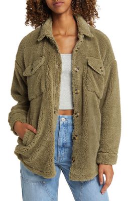 Thread & Supply Faux Shearling Shacket in Sage Green