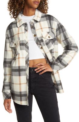 Thread & Supply Plaid Polar Fleece Shacket in Grey Taupe Plaid