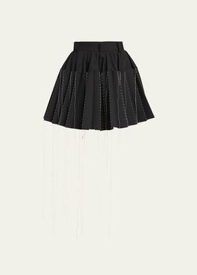 Thread-Detail Pleated Ruffle Shorts