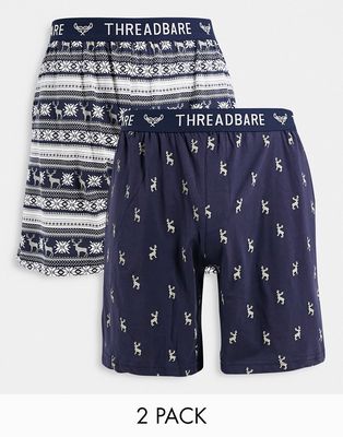 Threadbare 2 pack stag lounge shorts in navy