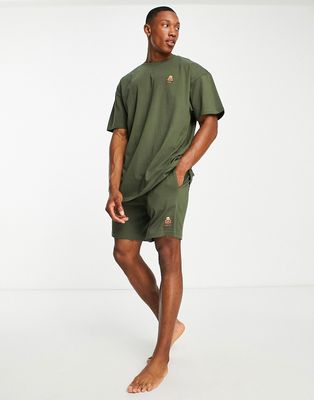 Threadbare allbrook oversize tee short lounge set with robot embroidery in green-Black