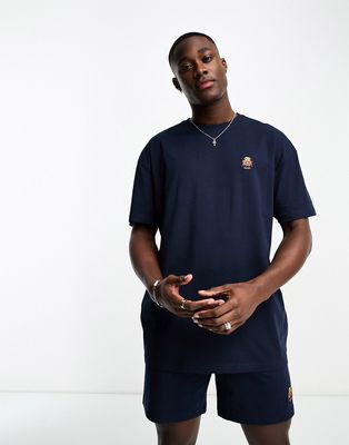 Threadbare allbrook oversize tee short lounge set with robot embroidery in navy