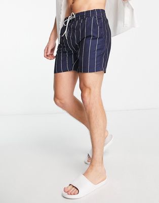 Threadbare candy stripe swim shorts in navy and white