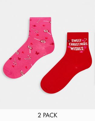Threadbare christmas 2 pack candy cane socks in pink and red
