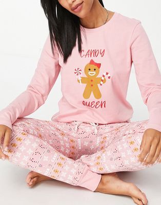 Threadbare christmas candy queen long pajamas in pink