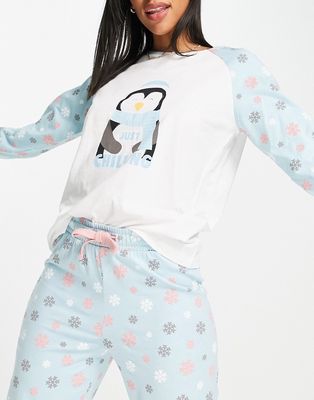 Threadbare christmas chilly penguin long pajamas in pale blue-Blues
