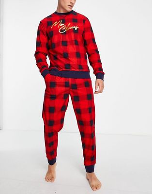 Threadbare christmas claus check loungewear set in red