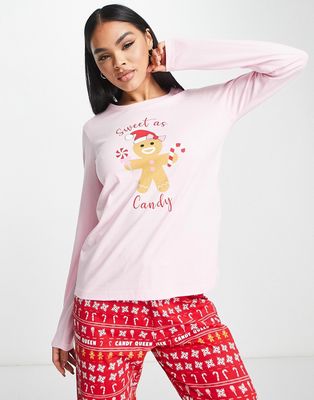 Threadbare christmas long gingerbread pajamas in pink and red