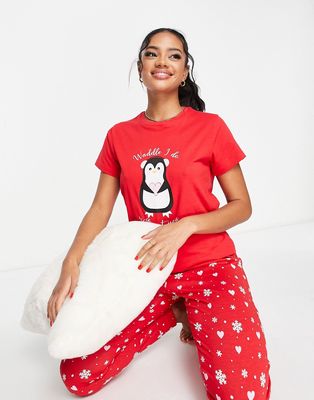 Threadbare christmas long penguin pajamas in red