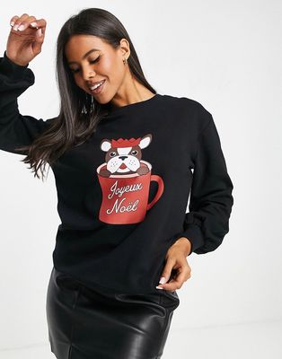 Threadbare Christmas printed frenchie sweater in black
