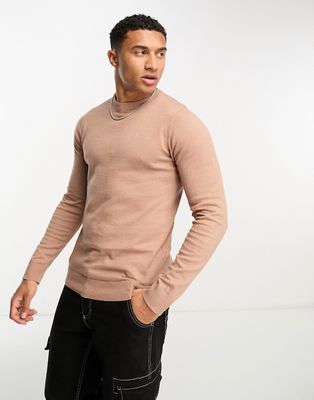 Threadbare cotton crew neck sweater in light brown