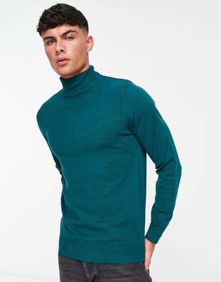 Threadbare cotton roll neck sweater in teal-Green