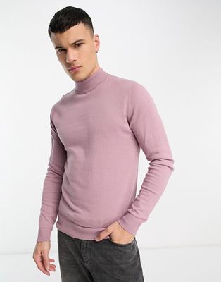 Threadbare cotton turtle neck sweater in lilac chalk-Purple