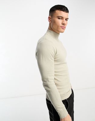 Threadbare cotton turtle neck sweater in oatmilk-White