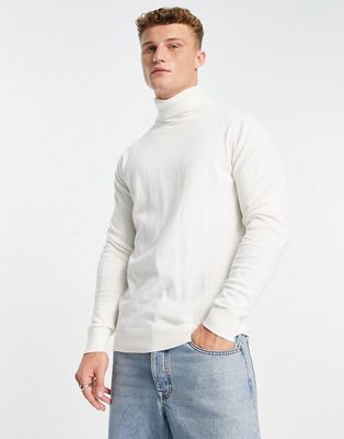 Threadbare cotton turtle neck sweater in unbleached-White